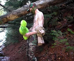 Soldier Fuckin\' Plushie In The Rocky Mountain Woods During Winter In Dark Canyon Encircled By Fallen Trees. 11 Min