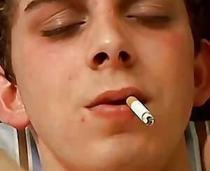 Insatiable fledgling Hoyt Jaeger jerks solo while smoking